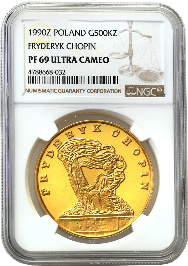 III RP. TRYPTYK Złoto 500.000 złotych 1990 Fryderyk Chopin NGC PF69 ULTRA CAMEO (MAX) - Tylko 16 sztuk!